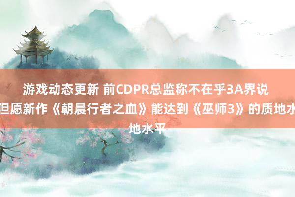 游戏动态更新 前CDPR总监称不在乎3A界说 只但愿新作《朝晨行者之血》能达到《巫师3》的质地水平